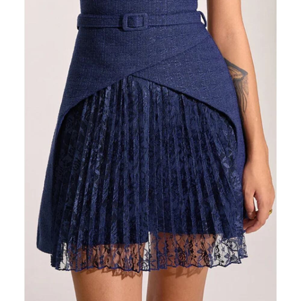 Commense Navy Lace Mini Dress XL Tailored Tweed Sleeveless Parisian Chic - Picture 2 of 8